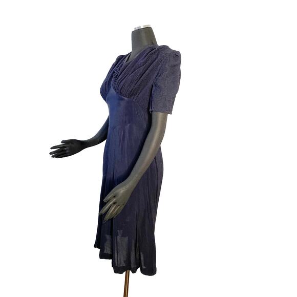 Vintage 1930s Navy Blue Dress with Burnout Sheer Sleeves -Size 4 Movie Star Glam - Picture 9 of 16